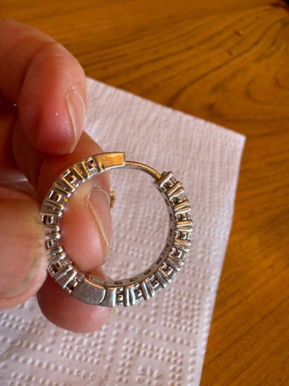 Sterling silver (marked 925) hoop earrings with 16 white Cubic Zirconia Gemstone - Picture 12 of 12